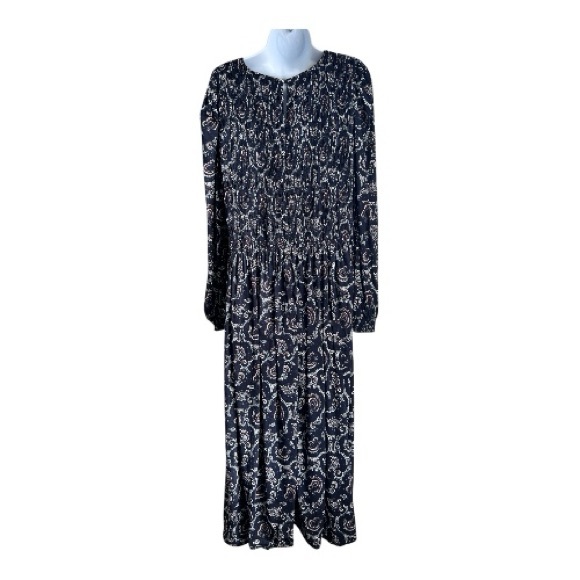 Madewell Navy Paisley V-Neck Long Sleeve Maxi Dress - Picture 4 of 9